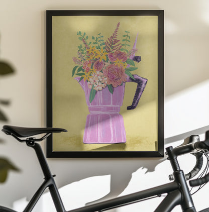Espresso Maker with Flowers - Poster / Art Print - interiör