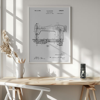 Sewing Machine Patent 1944 - Poster / Art Print - interiör