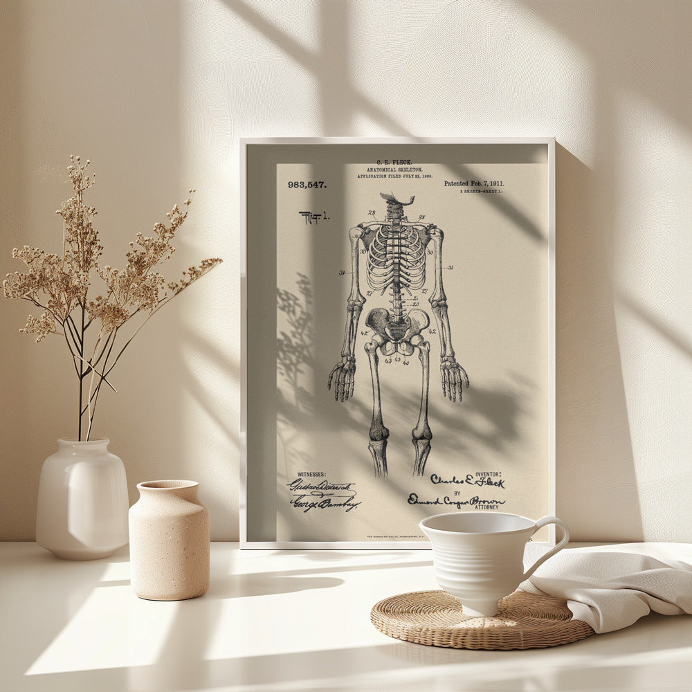 Anatomical Skeleton Patent 1911 - Poster / Art Print - interiör