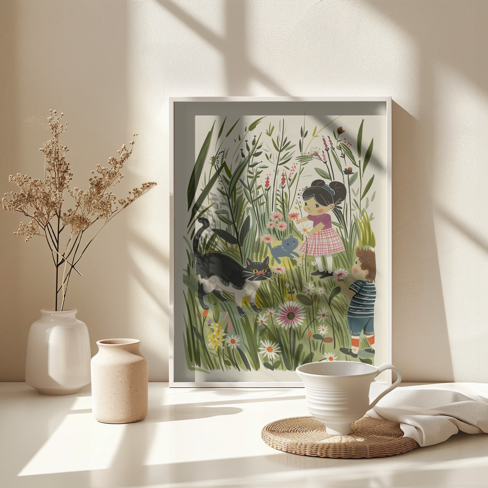 Vintage Kids and Cats Poster - Poster / Art Print - interiör