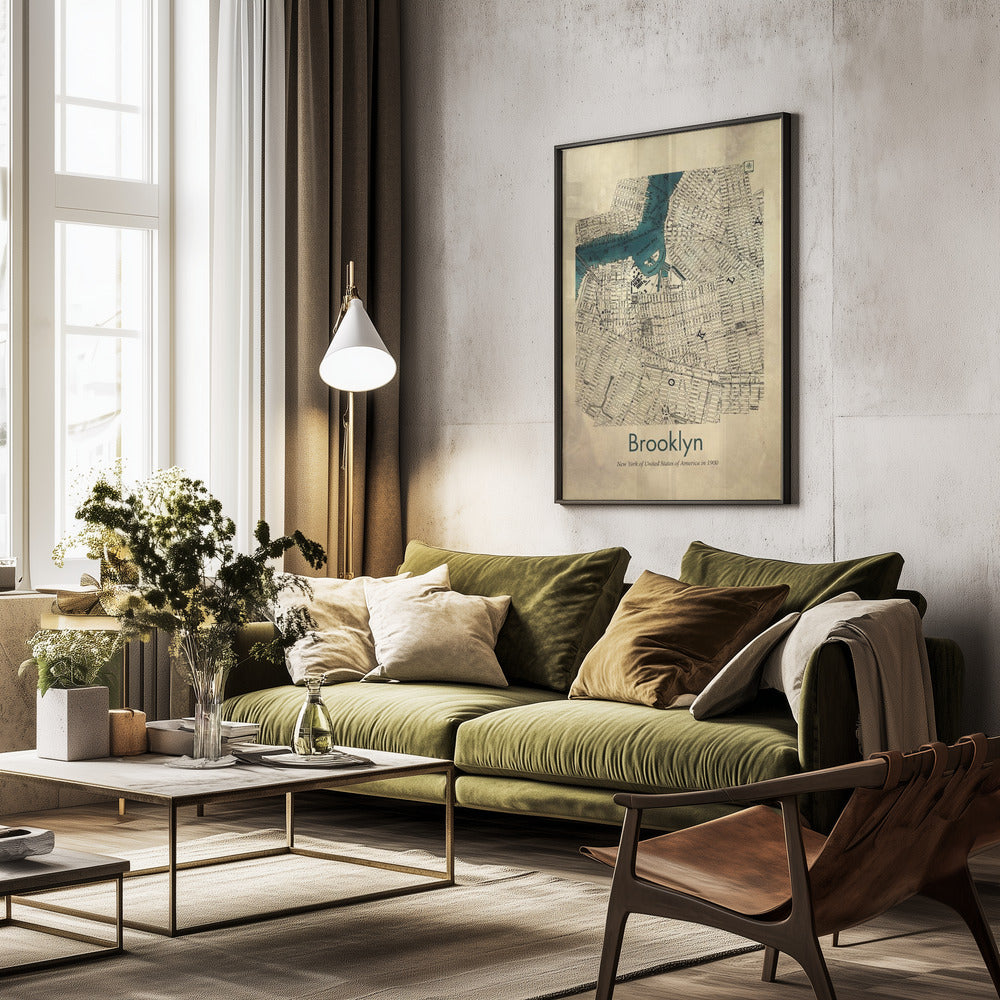Brooklyn karta - Poster / Art Print - interiör
