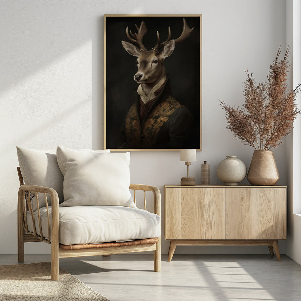 Vintage Dapper Deer Portrait - Poster / Art Print - interiör