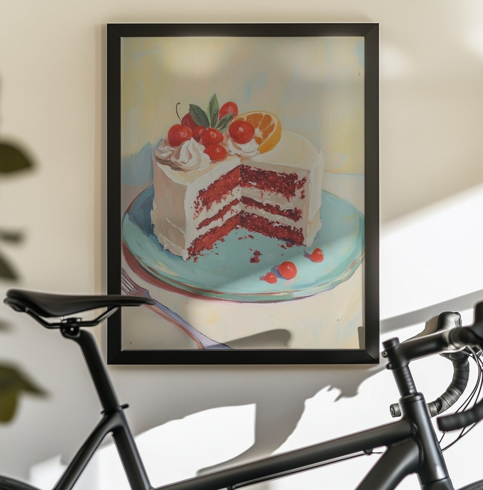 Red Velvet Cake with Fresh Fruit Toppings - Poster / Art Print - interiör