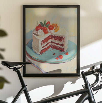 Red Velvet Cake with Fresh Fruit Toppings - Poster / Art Print - interiör