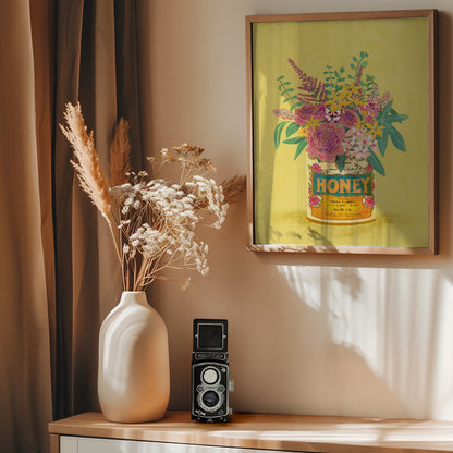 Flowers In a vintage Honey Can - Poster / Art Print - interiör