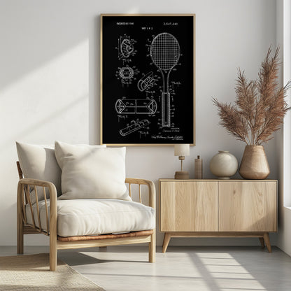 Tennis Racket Patent 1970 - Poster / Art Print - interiör