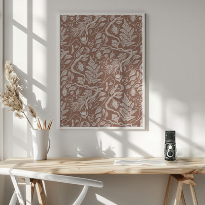 Cabincore Scene Pattern - Mocha Mousse - Poster / Art Print - interiör