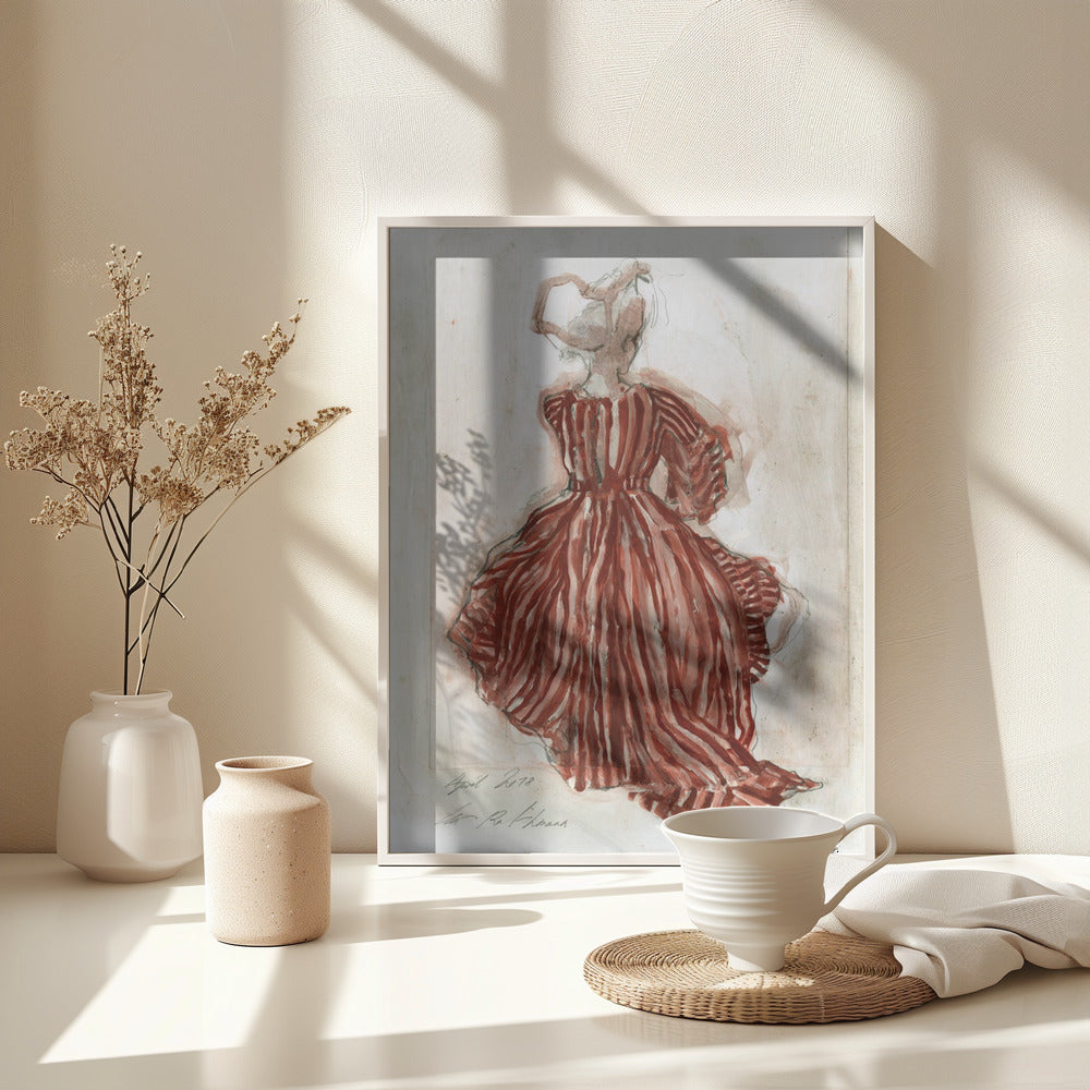 Woman In A Red Striped Dress - Poster / Art Print - interiör
