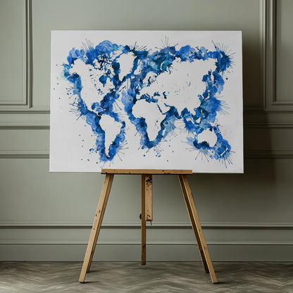 Blue strokes världskarta - Poster / Art Print - interiör