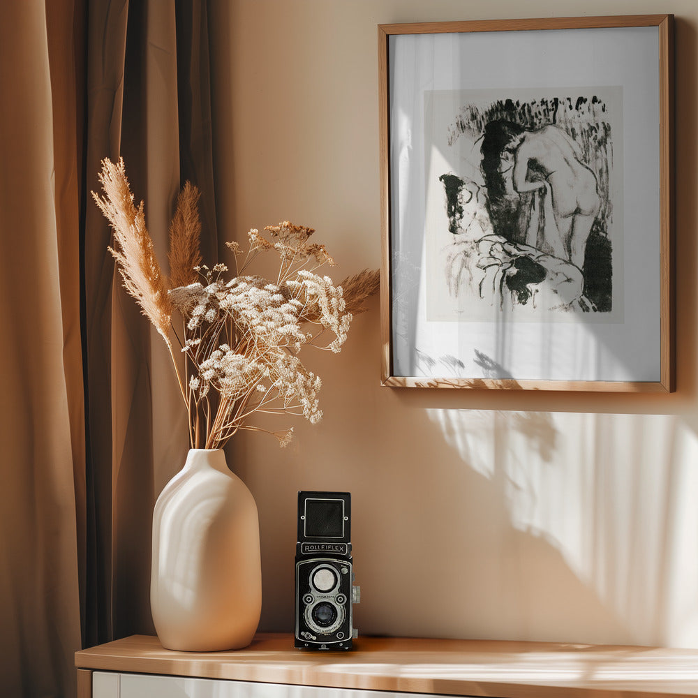 Nude Woman Standing, Drying Herself - Poster / Art Print - interiör