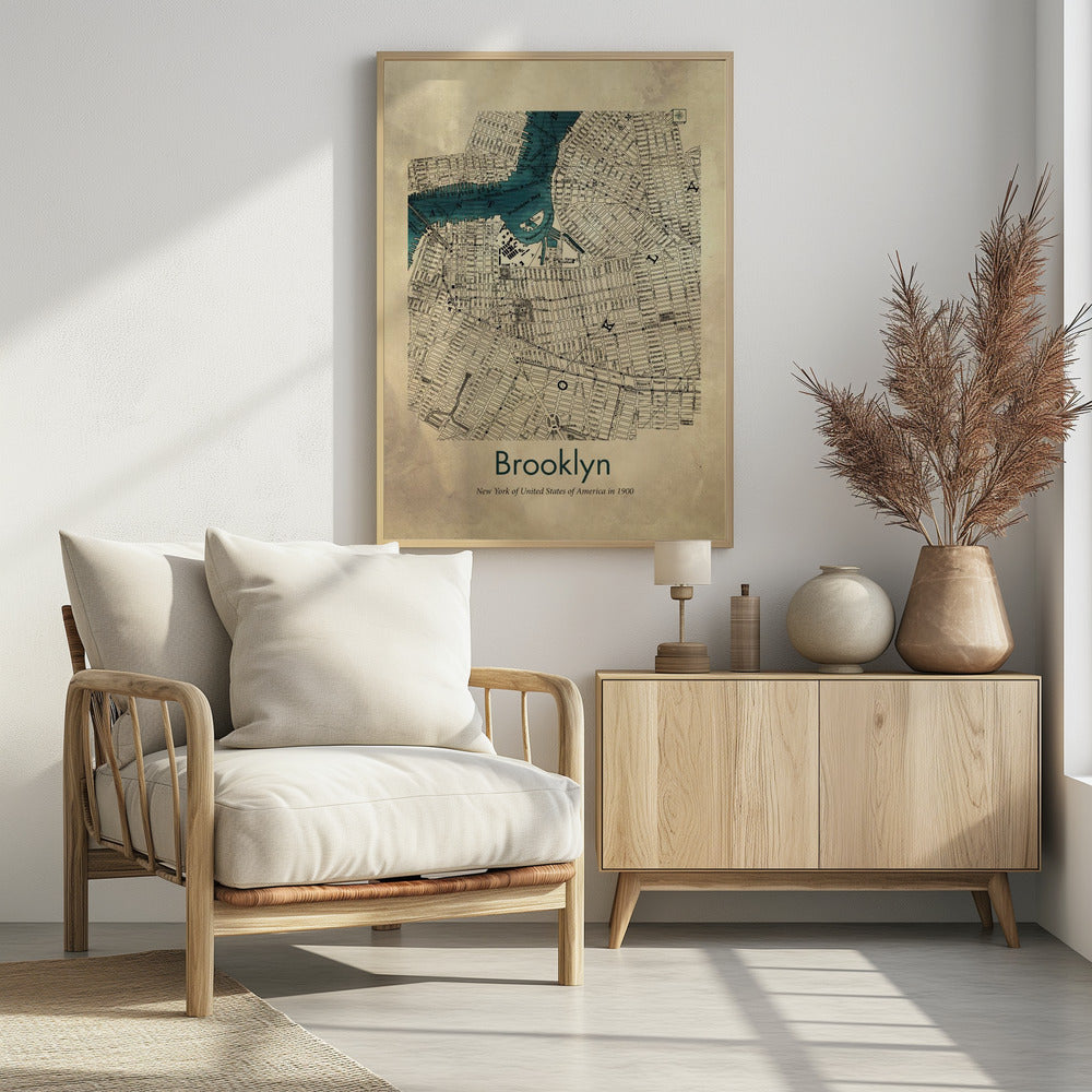 Brooklyn karta - Poster / Art Print - interiör