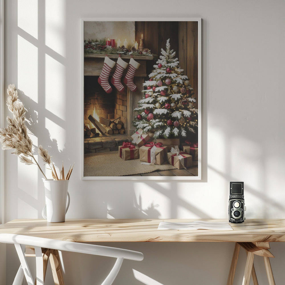 Christmas By the Fireplace - Poster / Art Print - interiör