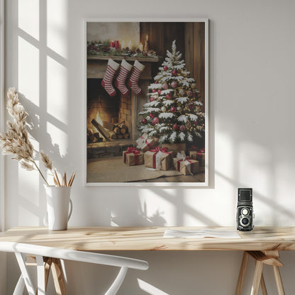 Christmas By the Fireplace - Poster / Art Print - interiör