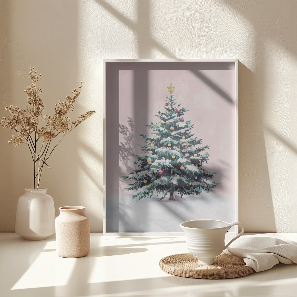 Festive Pink Christmas Tree - Poster / Art Print - interiör