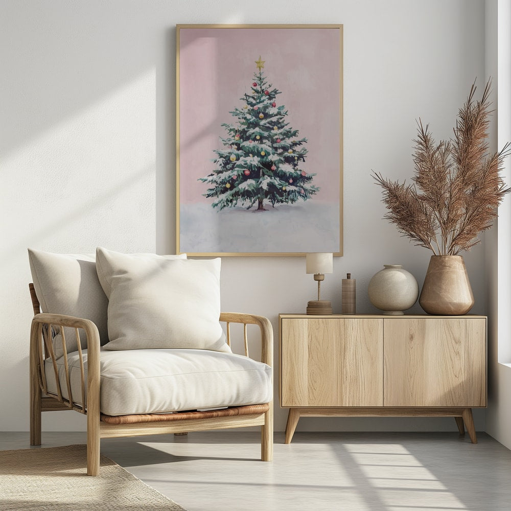 Festive Pink Christmas Tree - Poster / Art Print - interiör