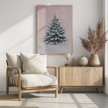 Festive Pink Christmas Tree - Poster / Art Print - interiör