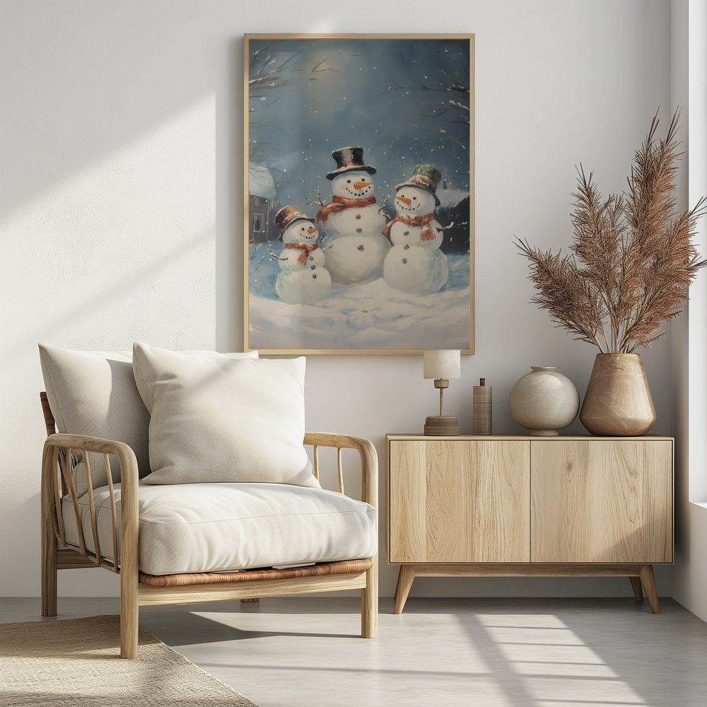 Festive Snowmen Night - Poster / Art Print - interiör