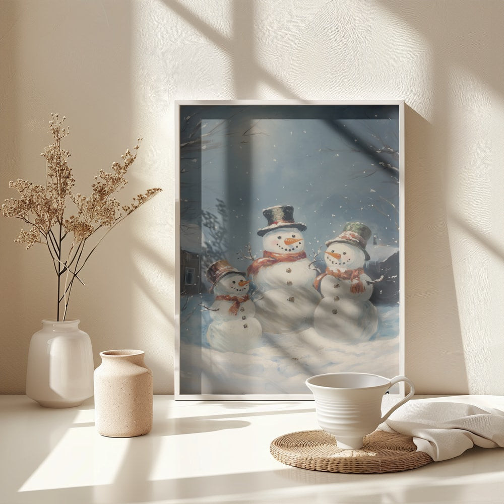 Festive Snowmen Night - Poster / Art Print - interiör