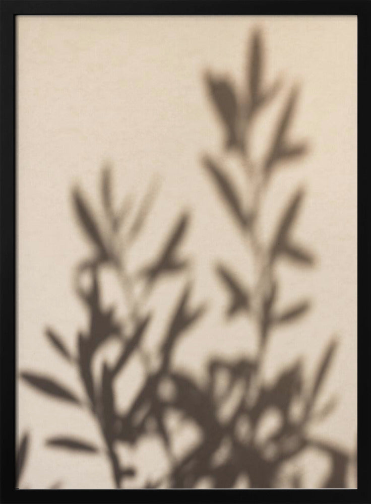 A framed photograph featuring the soft, out-of-focus shadow of a leafy plant projected onto a warm, beige-colored wall. The image has a minimalist and tranquil aesthetic, focusing on the interplay of light and shadow. Wall Art