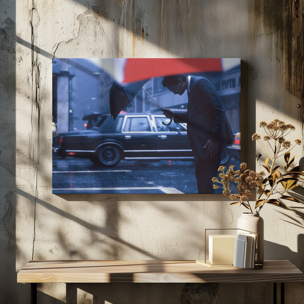 An art print or poster titled 'A bow to the rain' from the 'New York Blues' series, depicting a scene related to rain or a moody New York cityscape, likely featuring blue and grey tones. Poster