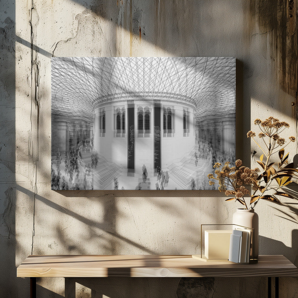 An art print or poster depicting a scene or representation of the British Museum, likely featuring its architecture or interior details, with text indicating 'A visit to the British Museum'. Artwork