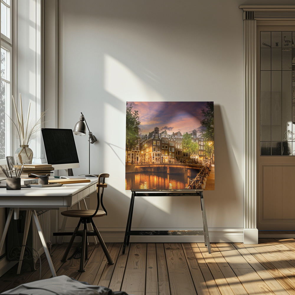 Idyllic impression of the Singel canal in Amsterdam, depicted as an art print. Wall Art