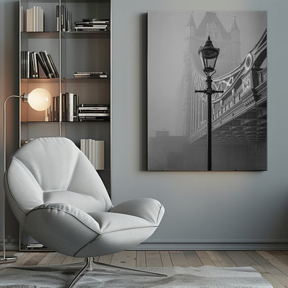 An art print or poster titled 'A bridge too far', likely depicting a scene or theme related to the historical World War II operation or the classic war film. Decor