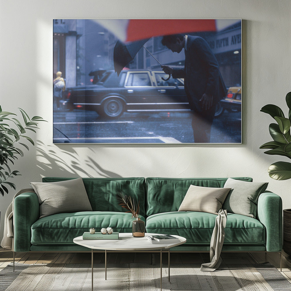 An art print or poster titled 'A bow to the rain' from the 'New York Blues' series, depicting a scene related to rain or a moody New York cityscape, likely featuring blue and grey tones. Poster