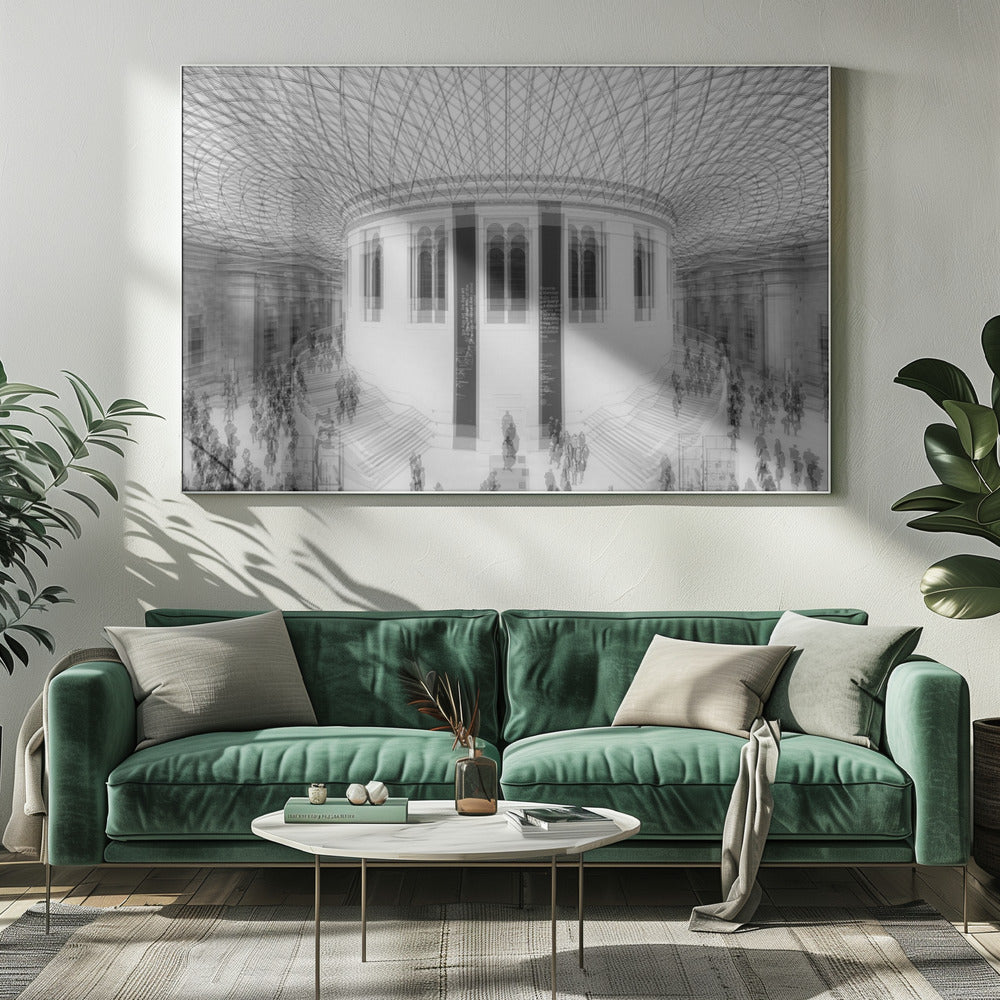 An art print or poster depicting a scene or representation of the British Museum, likely featuring its architecture or interior details, with text indicating 'A visit to the British Museum'. Artwork
