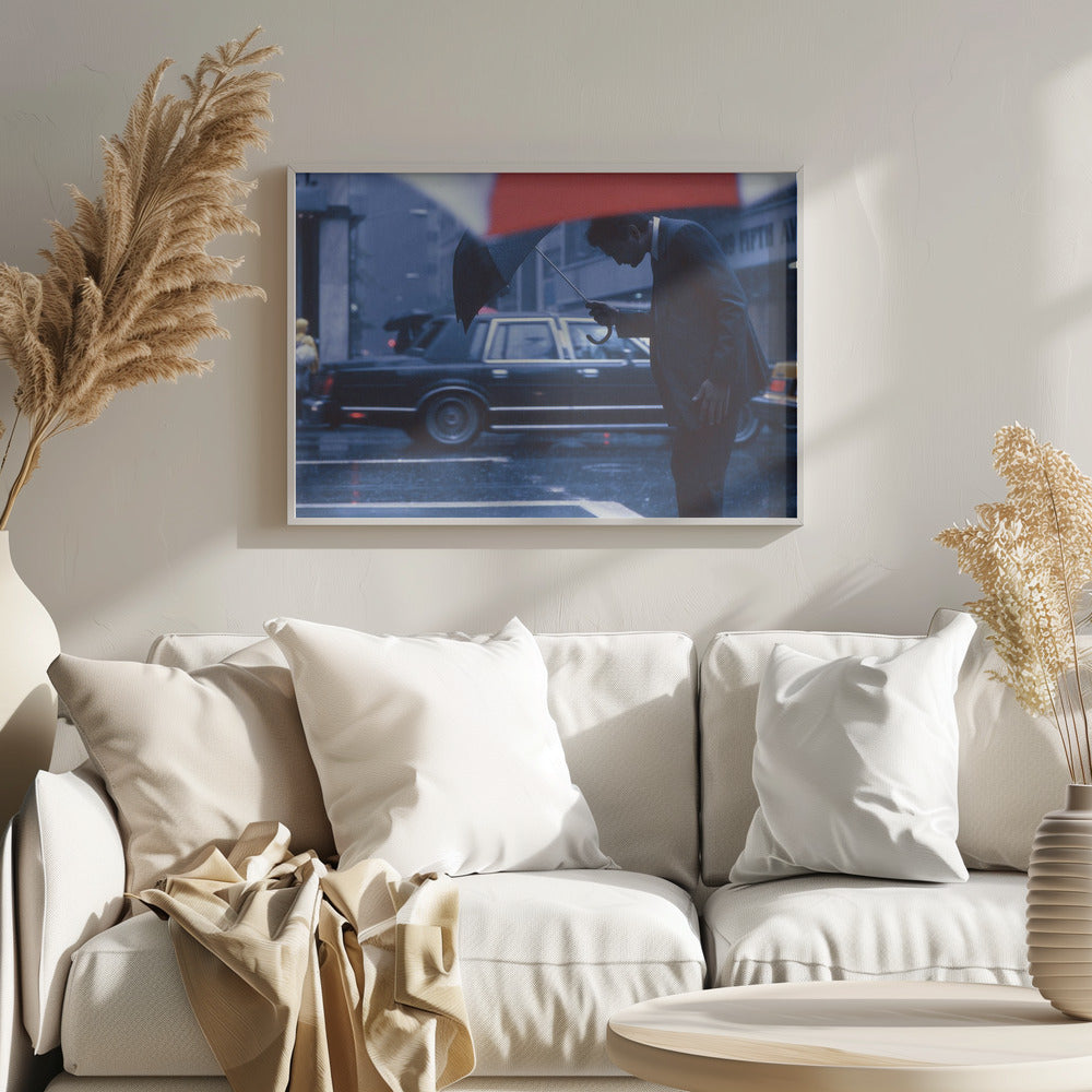 An art print or poster titled 'A bow to the rain' from the 'New York Blues' series, depicting a scene related to rain or a moody New York cityscape, likely featuring blue and grey tones. Poster