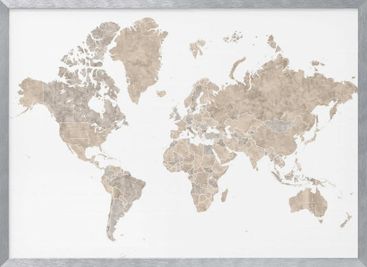 A detailed world map poster, 'Abey världskarta', depicting continents, oceans, and country borders. Artwork