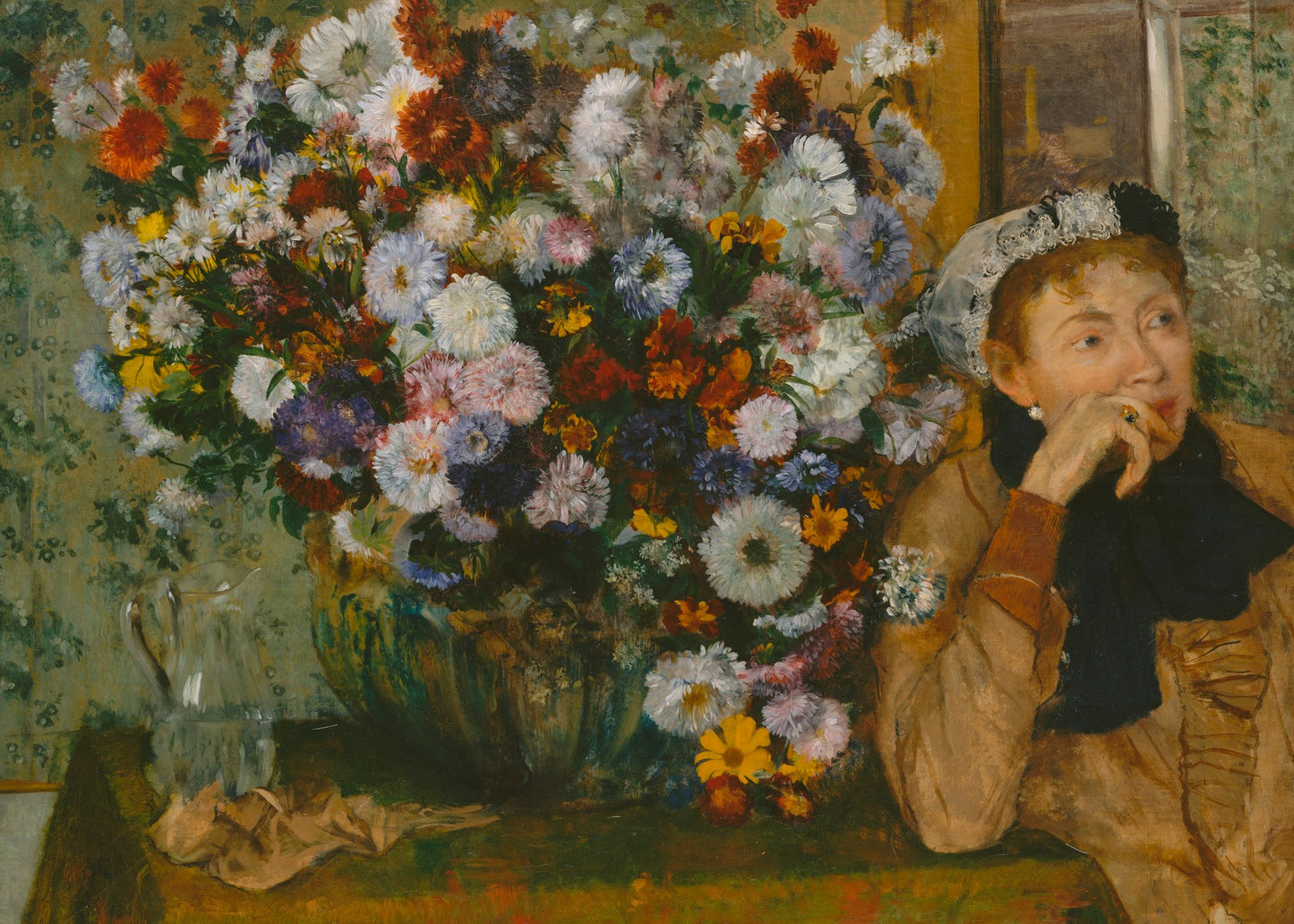 A Woman Seated Beside a Vase of Flowers - Poster / Art Print