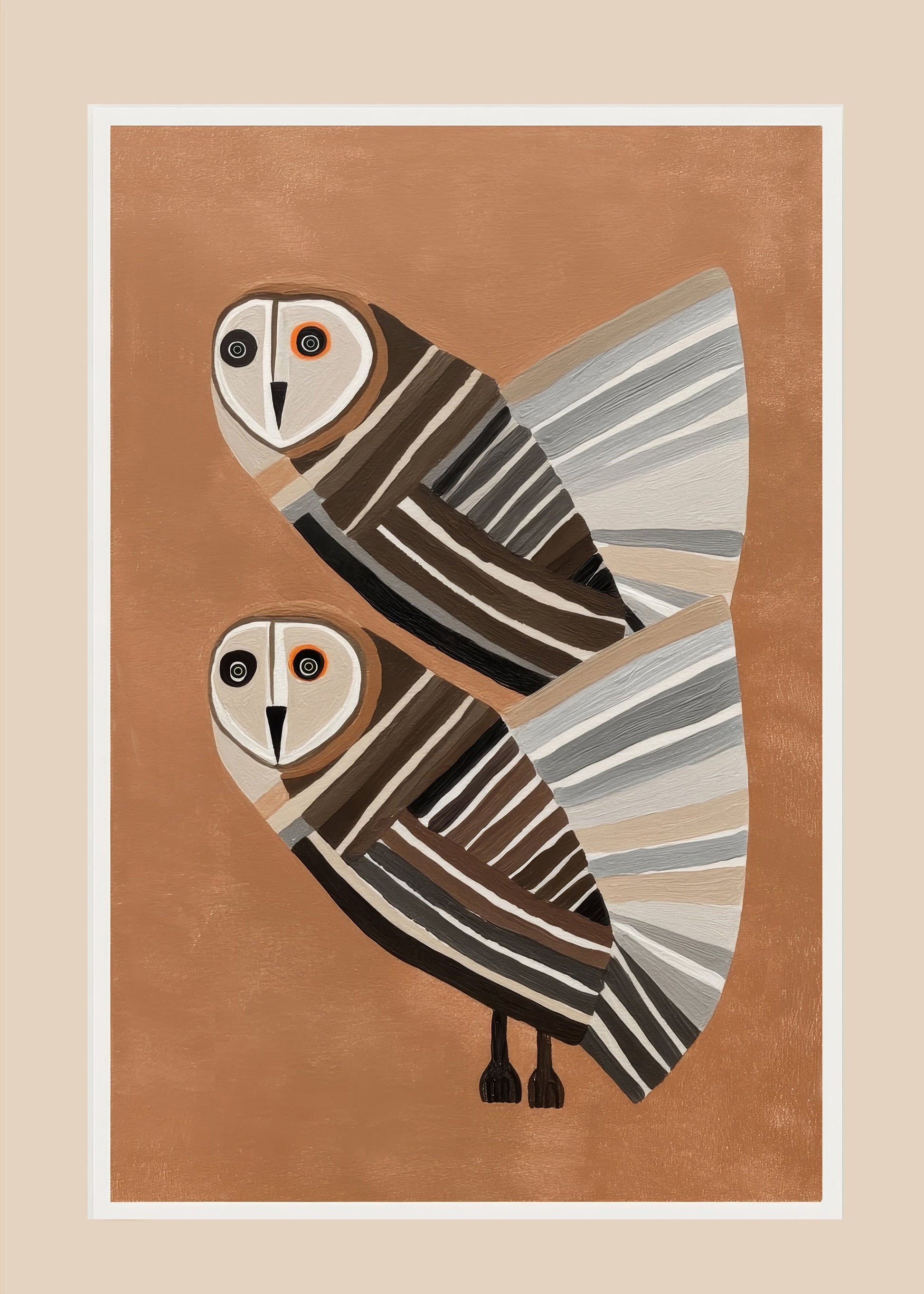 Striped Owl Pair - Poster / Art Print