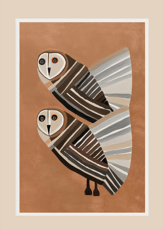 Striped Owl Pair - Poster / Art Print