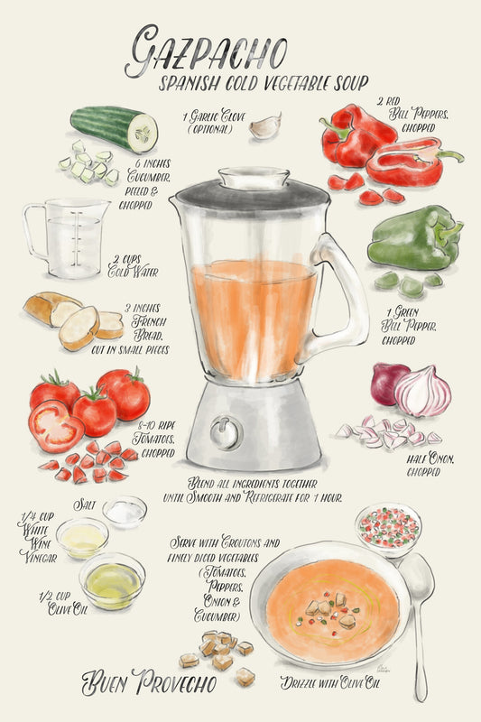 Gazpacho illustrated recipe in English - Poster / Art Print