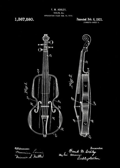 Violin Patent 1921 - Poster / Art Print