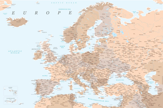 Neutral detaljerad karta av Europa - Poster / Art Print
