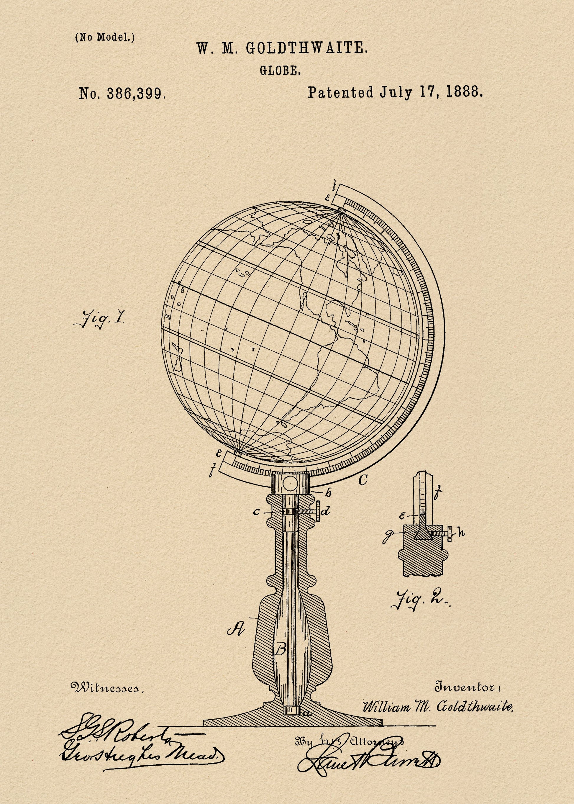 Globe Patent 1888 - Poster / Art Print