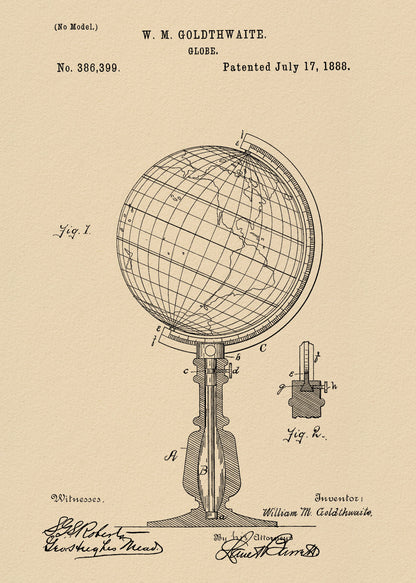 Globe Patent 1888 - Poster / Art Print