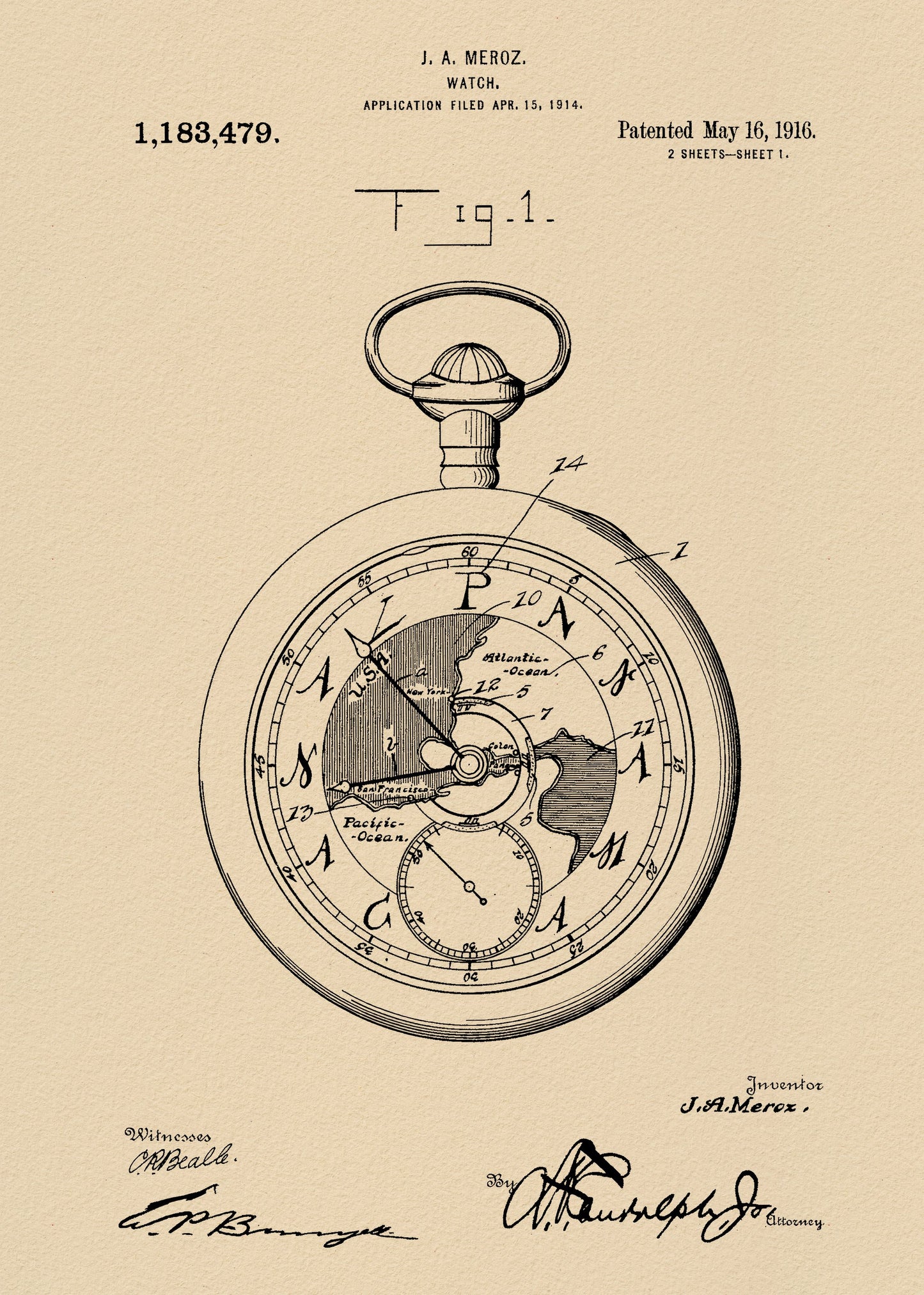 Watch Patent 1916 - Poster / Art Print