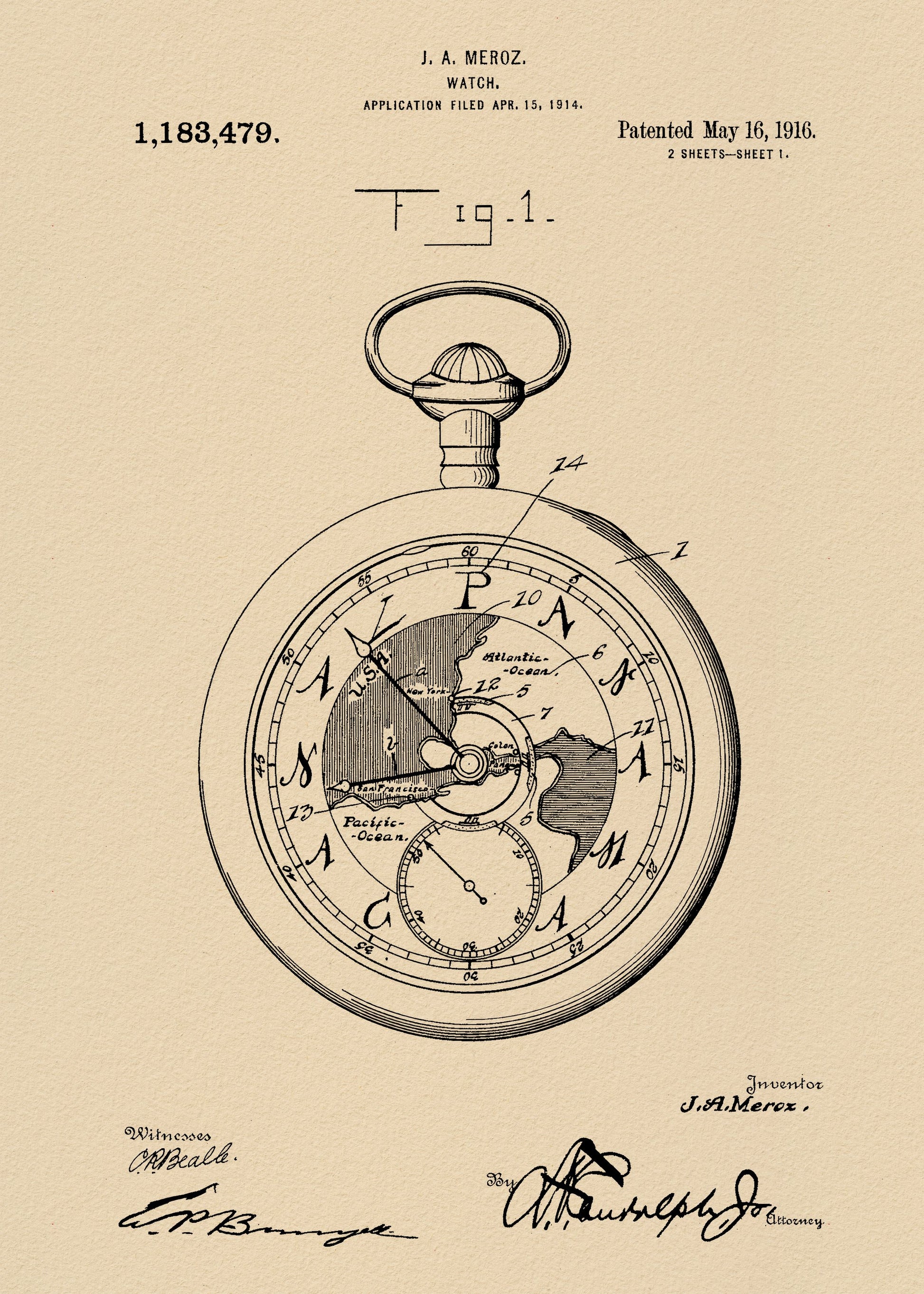 Watch Patent 1916 - Poster / Art Print