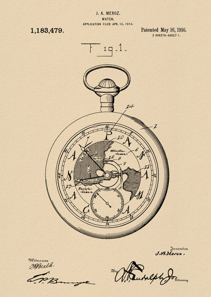 Watch Patent 1916 - Poster / Art Print