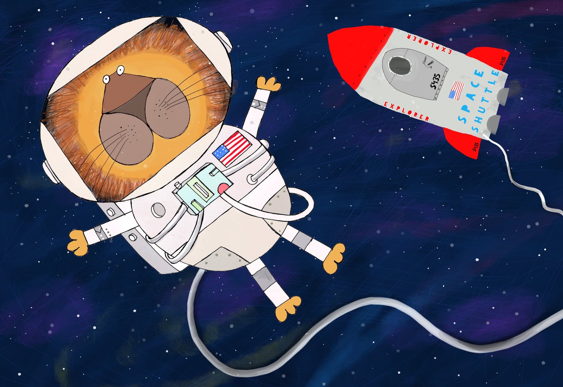 Funny Lion Astronaut is Swirling in Space by Artist Carla Daly - Poster / Art Print