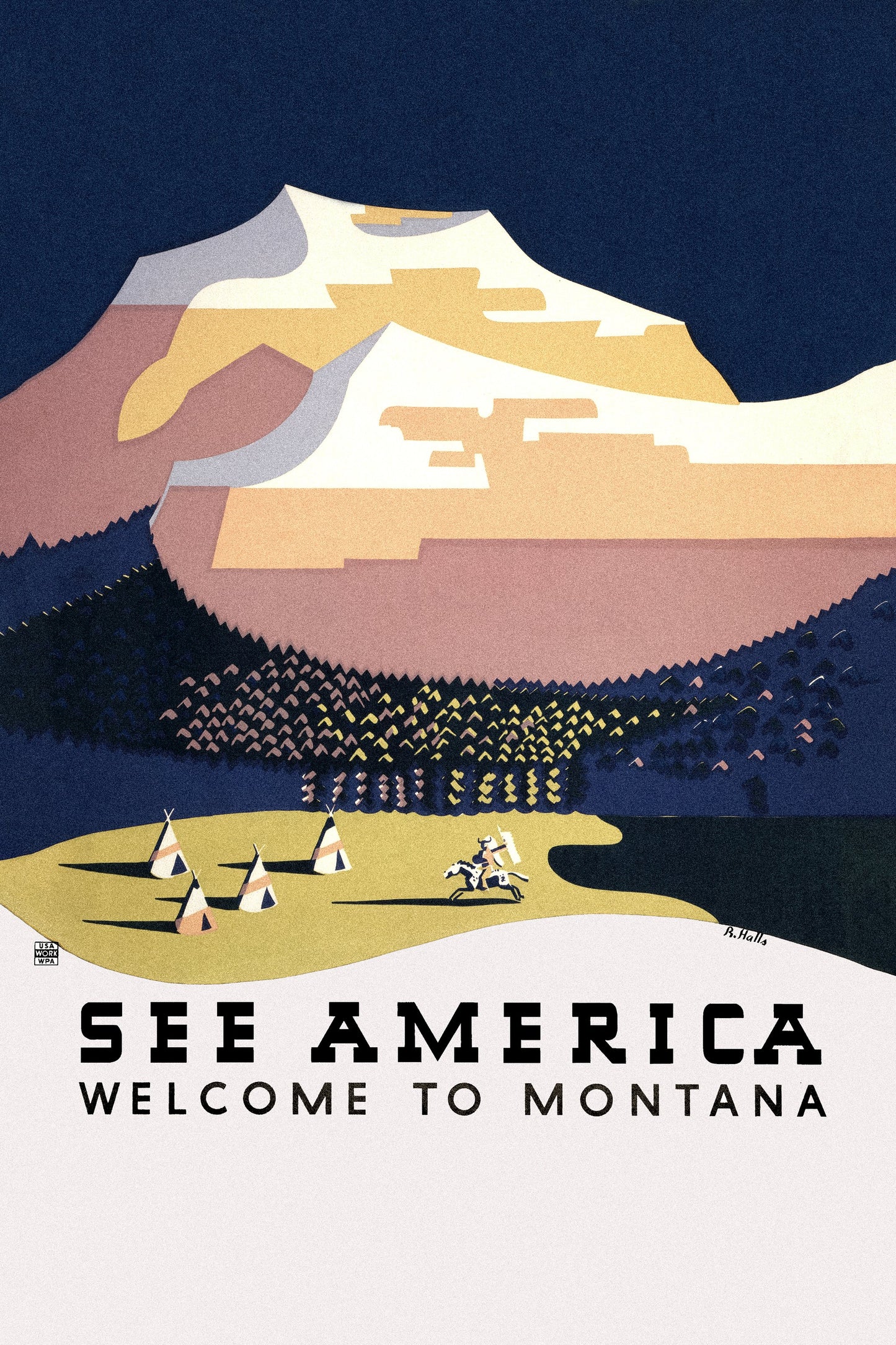 See America. Welcome To Montana (1936) Travel Poster By Richard Halls - Poster / Art Print