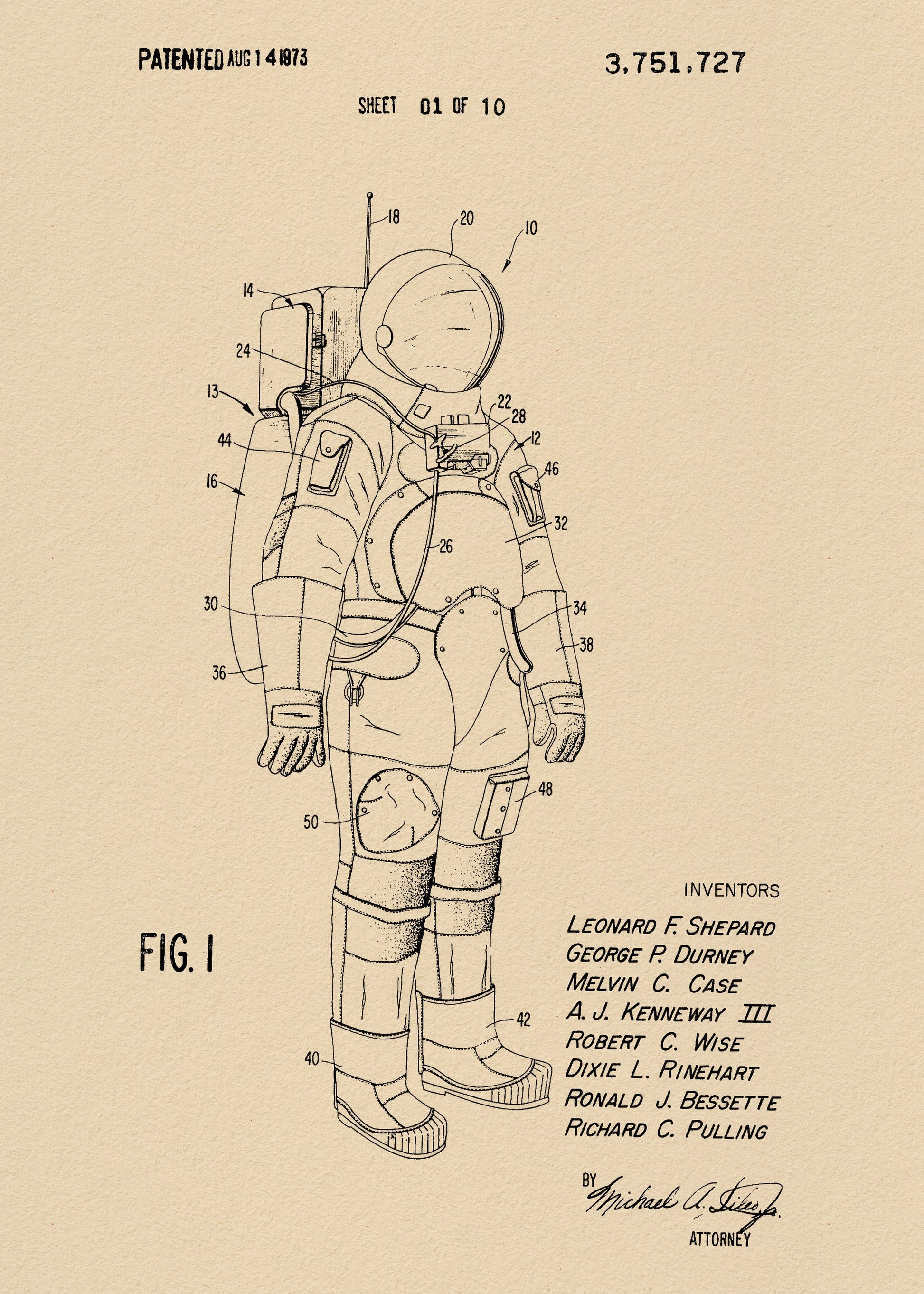 Space Suit Patent 1973 - Poster / Art Print