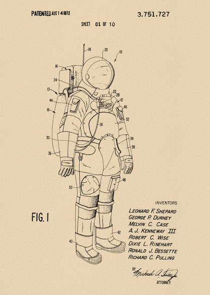 Space Suit Patent 1973 - Poster / Art Print