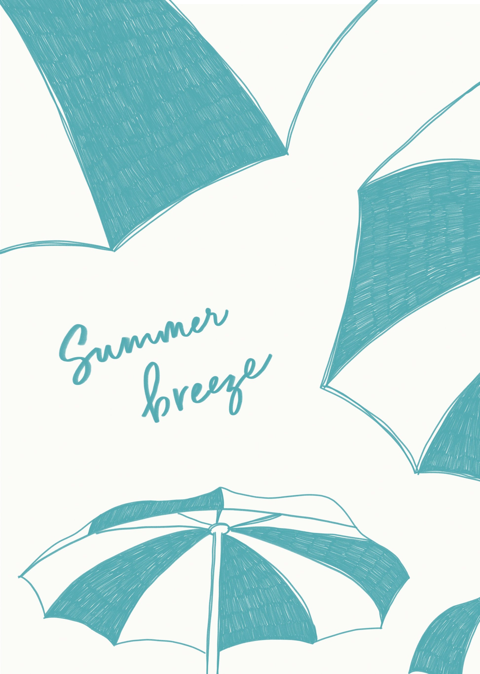 Summer beach parasols pencil sketch - Poster / Art Print