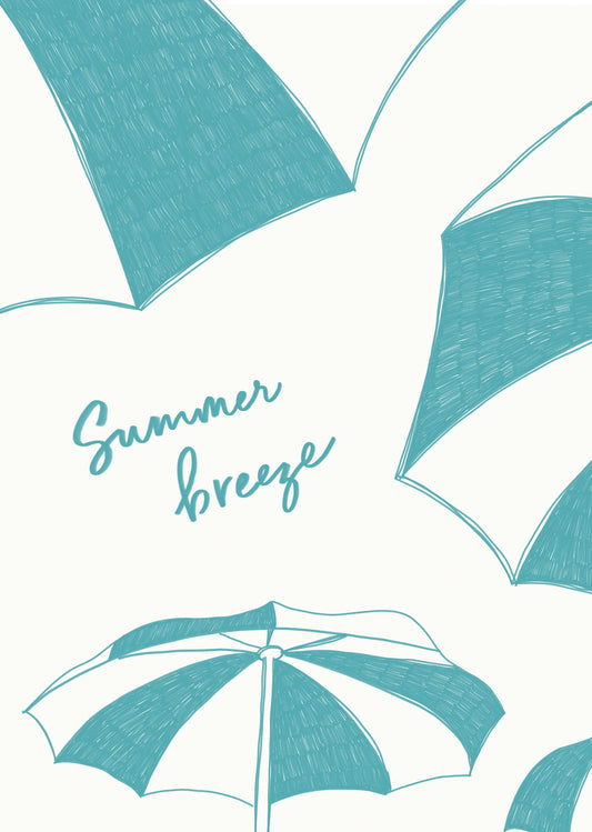 Summer beach parasols pencil sketch - Poster / Art Print