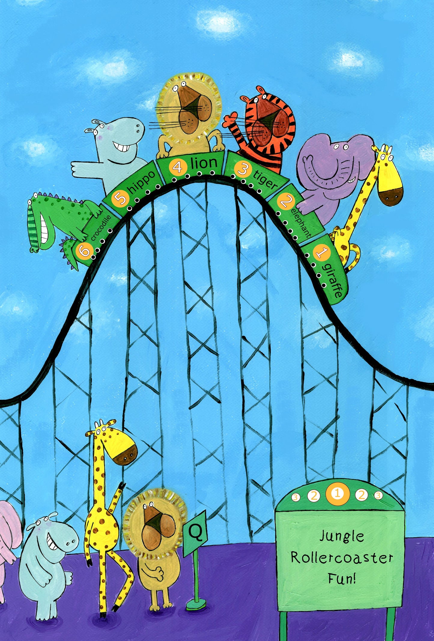 Jungle Animals Whizzing Down the Rollercoaster by Carla Daly - Poster / Art Print