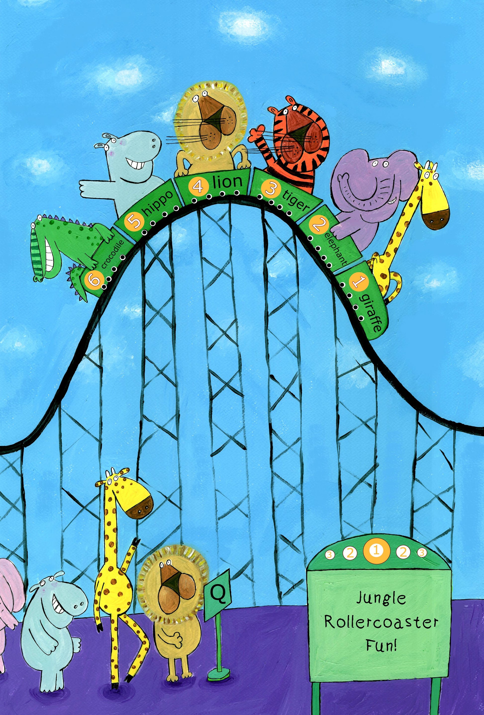 Jungle Animals Whizzing Down the Rollercoaster by Carla Daly - Poster / Art Print